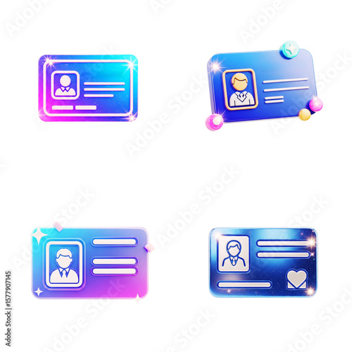 Colorful digital ID badge icons in modern design concept of 3D icon sets options  