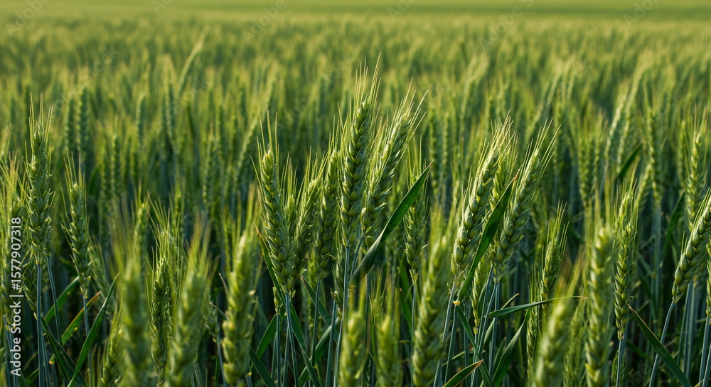 A close up view of a vibrant green wheat field under the sunlight in the countryside landscape scene A close up view of a vibrant green wheat field under the sunlight in the countryside landscape scene