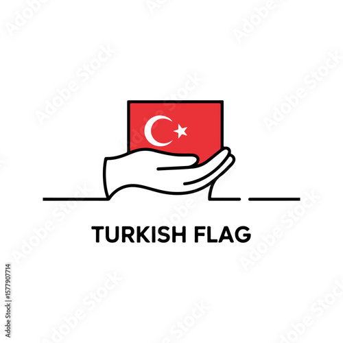 Hand holding red Turkish flag with white crescent and star vector