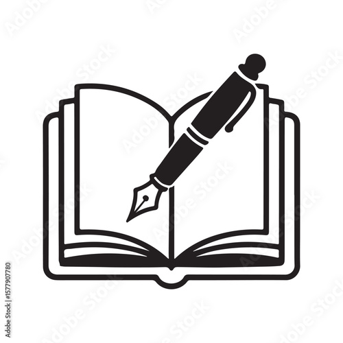 Open book with fountain pen writing vector