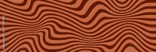 Retro coffee color background. Milk chocolate liquid dessert texture. Wavy swirl candy pattern for poster, cover, banner, pamphlet. Vintage brown trippy hippie wallpaper in 60s or 70s style. Vector