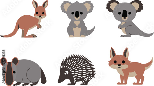 Captivating Australian Wildlife, Adorable Cartoon Icons of Native Animals