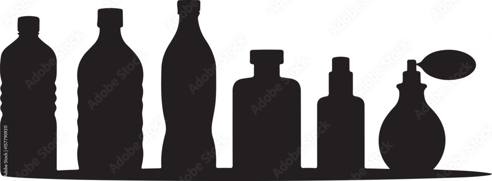 Fototapeta premium Black bottle silhouettes collection white bottles