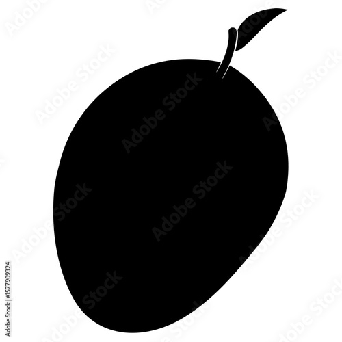 A ripe mango fruit in silhouette isolated on white background