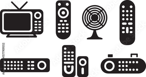 Black electronic device icons television remote controls