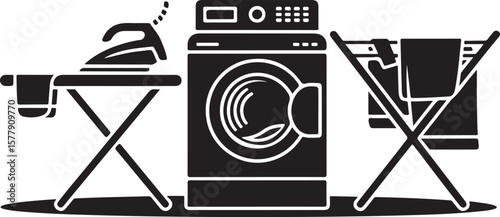 Laundry room appliances and ironing board washing machine