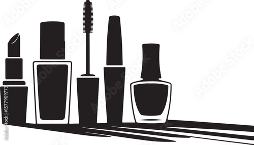 Lipstick mascara nail polish bottles makeup cosmetic