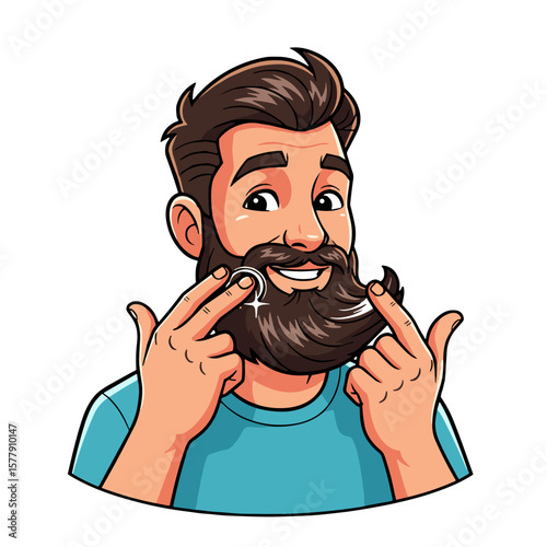 Man grooming his beard and smiling for World Beard Day  