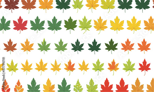Scalable vector illustration featuring various types of leaves with color and silhouette, a set of colorful autumn leaves, easily editable.