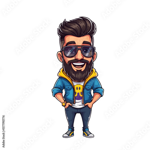 Stylish man with beard wearing sunglasses and hoodie for World Beard Day  