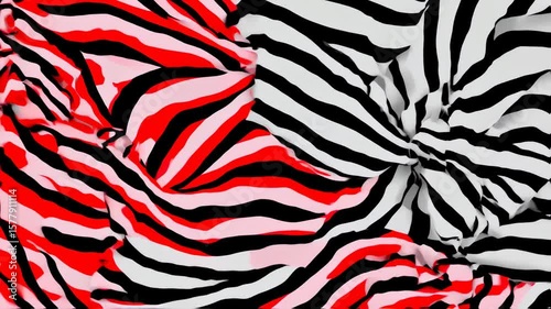 Dynamic Abstract Zebra Stripes: Red, Black, and White Fabric Texture