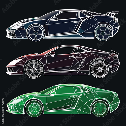 Black and white sports car illustration showing a fast luxury vehicle design on the road