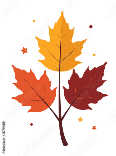 Colorful autumn leaves with stylized background elements, minimalist design, nature concept
