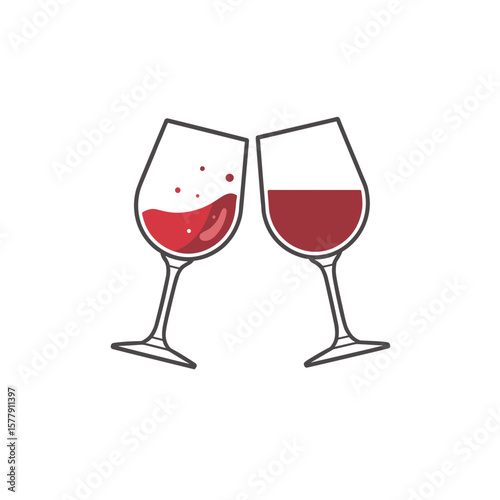 Clinking glasses of red wine, minimalist design, celebration and beverage concept
