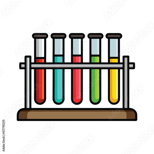 Colorful chemical solutions in laboratory test tubes for scientific research and medical analysis