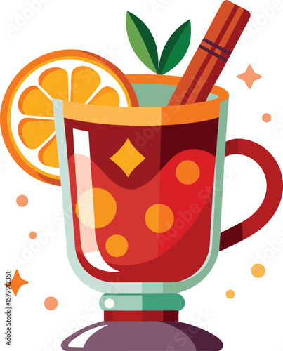 Steaming Hot Coffee Beverages Delicious Aromatic Mulled Wine in a Glass Mug with Orange Slice and Cinnamon Stick