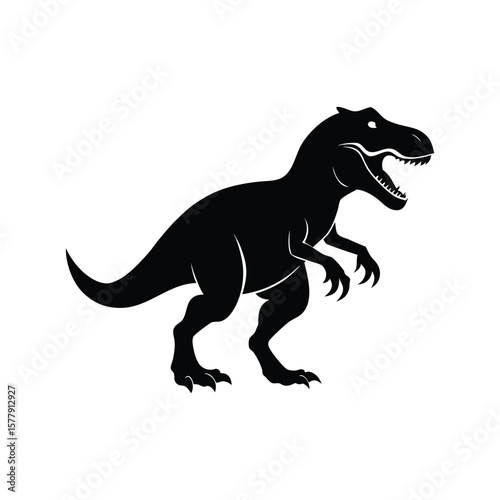 Tyrannosaurus silhouette, dinosaur vector icon, black t rex shape, prehistoric animal design on white background
