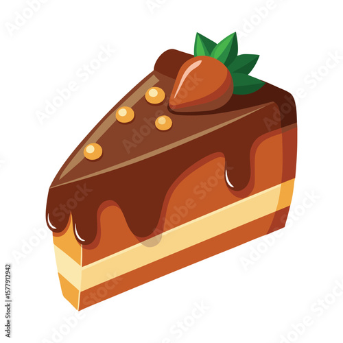 Piece of delicious chocolate cake with cream on a plate, isolated on white