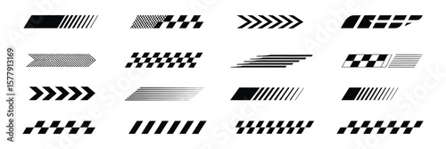 Racing stripes and checkered flag designs for motorsport
