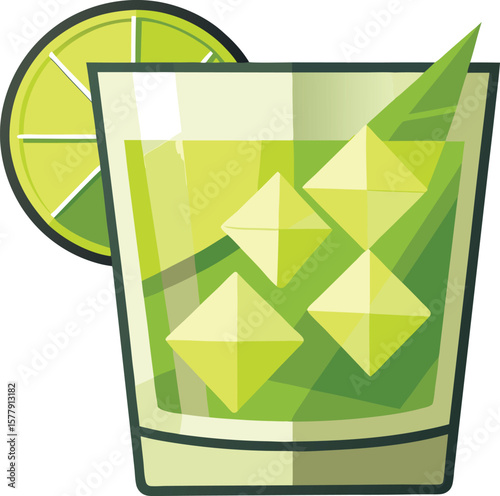 Steaming Hot Coffee Beverages Refreshing Green Cocktail with Lime and Ice Cubes: A Flat Design Illustration