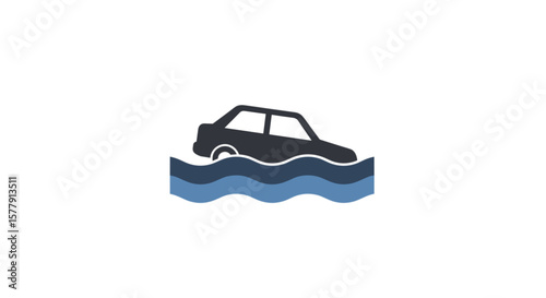 car floating in water – minimalist symbolic flood icon PNG