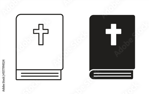 Bible icon, with cross symbol, isolated, isolated on white background, vector illustration.

