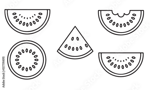 Collection of stylized kiwi fruit slices silhouette isolated on white background