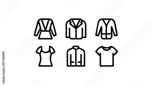 Clothing Line Icons Set Shirts Blouses Jackets and More