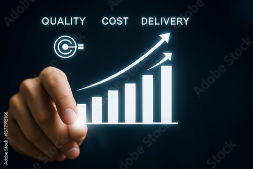 QCD Framework – Quality, Cost, Delivery Performance Improvement Bar Chart Concept