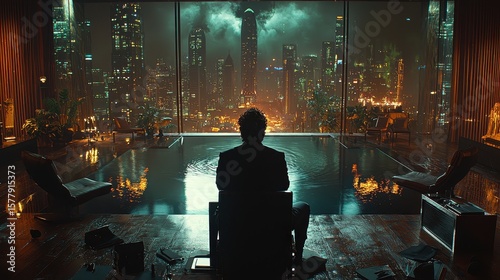 A confident businessman, his voice echoing through the polished mahogany of the conference room, addressed a captivated audience, his every word radiating authority and leadership 