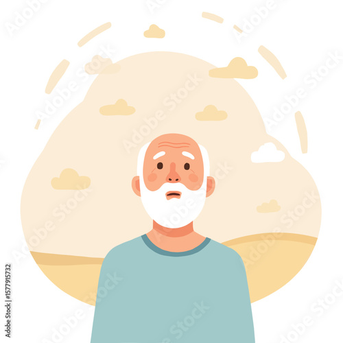 Elderly man looking at sky. Senior gazing upwards thoughtfully. Mature man enjoying the moment. Older person watching clouds. Elderly set