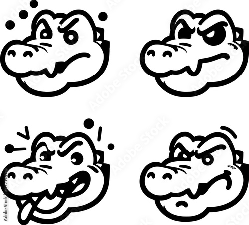 set of funny cartoon crocodile