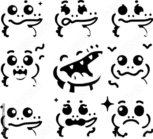 set of funny cartoon crocodile