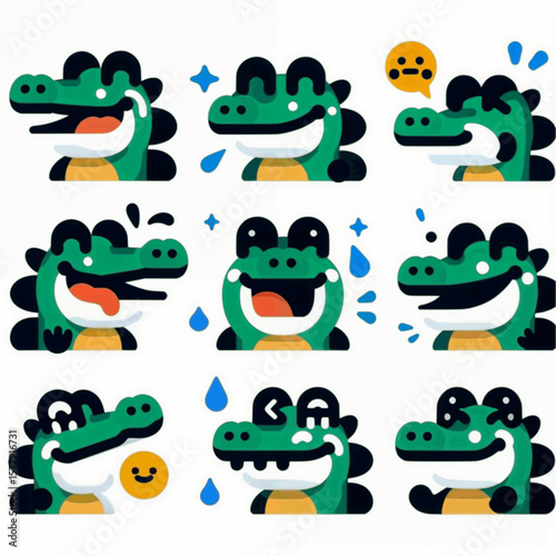 set of funny cartoon crocodile