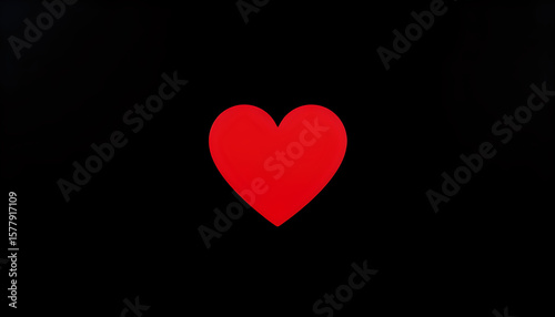 An abstract red heart shape on a matte black background, emphasizing minimalist design with negative space.