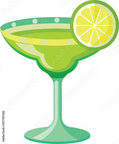 Garnished Cocktail Presentations Refreshing Lime Margarita Cocktail in a Classic Glass, Perfect Summer Drink Illustration