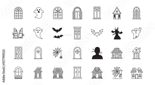 Spooky Halloween Icons A Set of Creepy Elements for Design and Crafts   