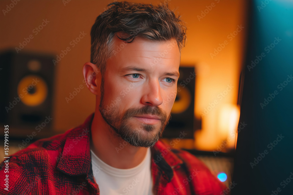 Obraz premium Music Studio Owner Collaborating with Recording Artist