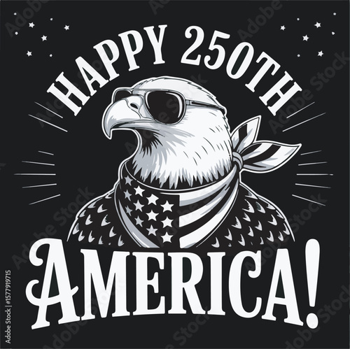 Bald Eagle Wearing Sunglasses and Bandana with American Flag Design Celebrating 250th America vector
