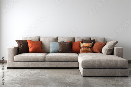 trendy  piece of furniture showcased against clean solid background stylish sectional sofa adorned with vibrant