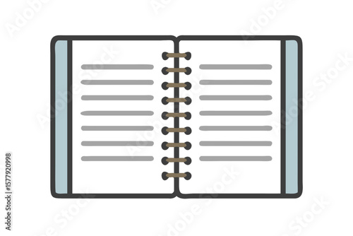 Open Notebook Illustration: A minimalist illustration of an open notebook, revealing blank lined pages. A symbol of communication, knowledge, creativity, and planning.