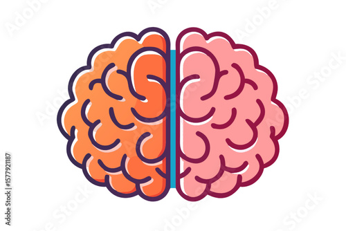 Human Brain Illustration: A vibrant and stylized illustration of a human brain, divided into two hemispheres, representing intellect, intelligence, and the complexities of human thought.