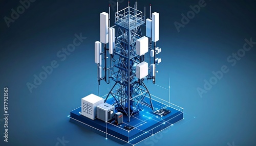Modern cell tower, detailed isometric view