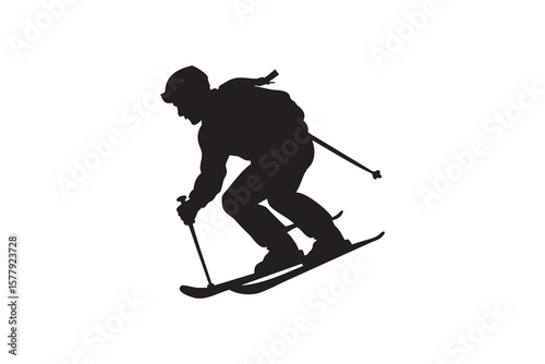 Dynamic Silhouette of a Skier Carving Down a Snowy Slope