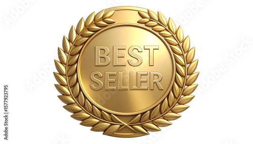best seller badge with gold laurel wreath png with transparent background