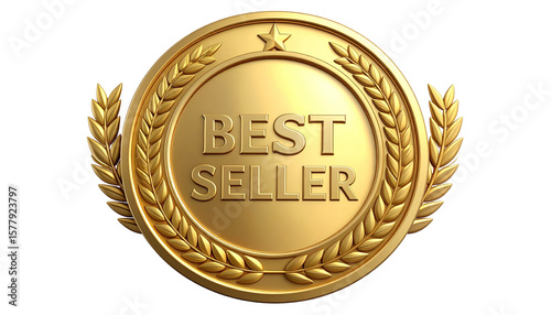 best seller badge with gold laurel wreath png with transparent background
