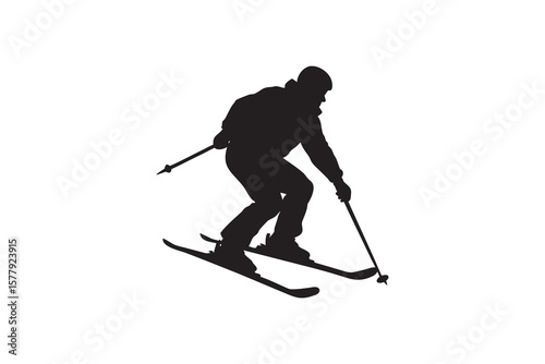 Silhouette of a Skier Skiing Downhill in a Dynamic Pose