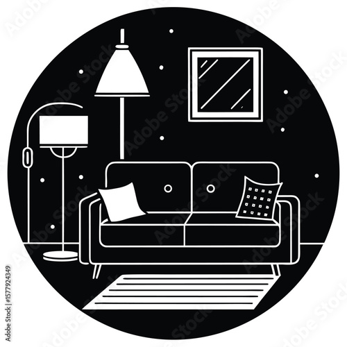 Minimalist Line Art Living Room Sofa Lamp Coffee Table