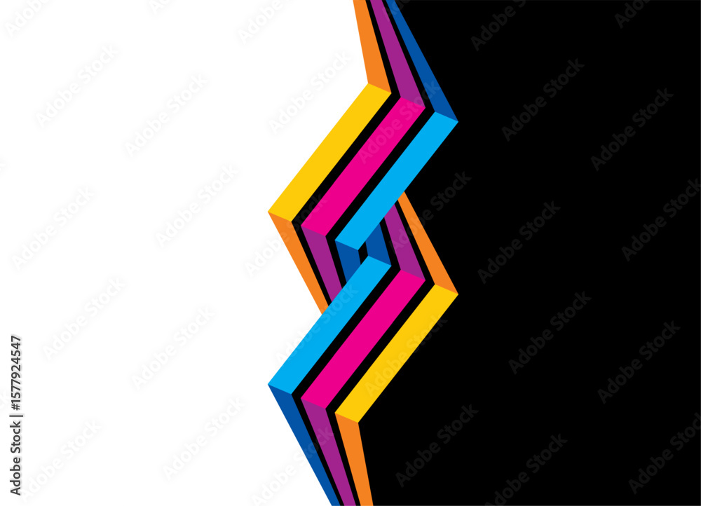 Vector pattern of colored yellow, blue and purple braided lines. Separated black and white Striped background in retro style for advertising, packaging, web design. Design elemen