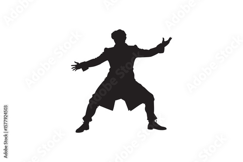 Silhouette of a Man in Historical Clothing in a Dynamic Pose